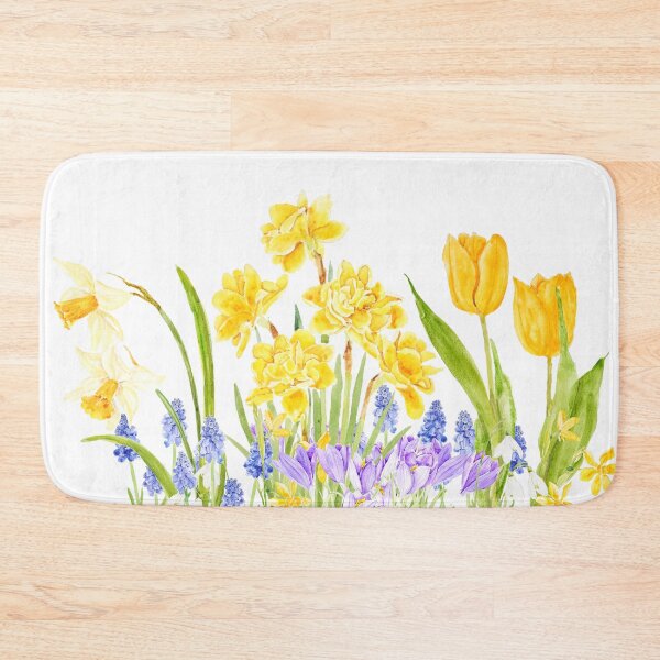 Item preview, spring garden with daffodils tulips crocus watercolor  designed and sold by ColorandColor.