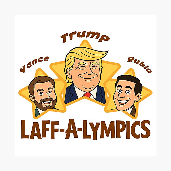 Item preview, Laff-A-Lympics Political Parody Cartoon – Trump, Vance, Rubio Satire Illustration designed and sold by RogueSymmetry.