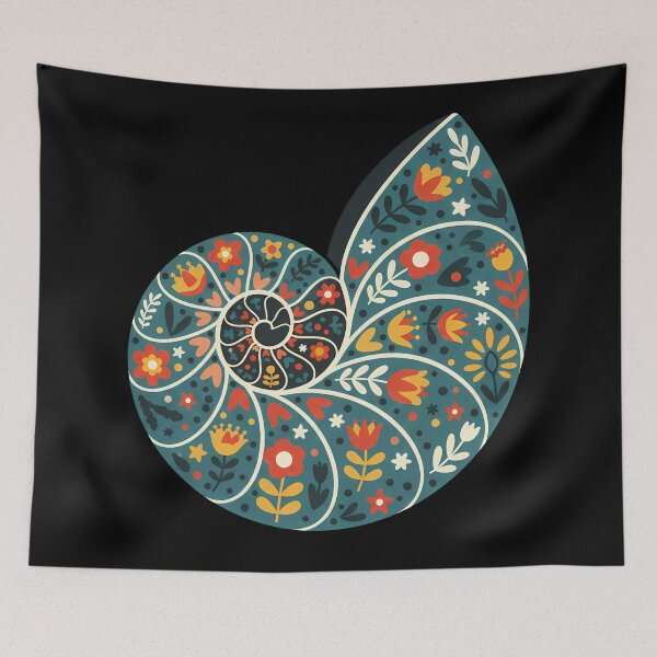 Item preview, Decorative Nautilus Shell in Scandinavian Folk Art Style – Hope for Wildlife by heidiannemorris © designed and sold by FOLK ART FUSION by heidiannemorris.