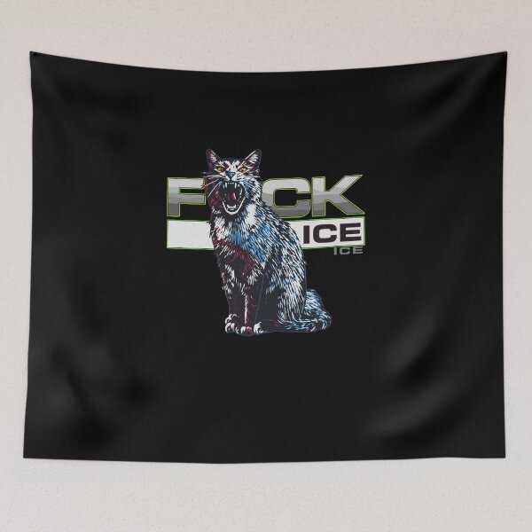 Item preview, Edgy Hissing Cat Graphic – Bold Streetwear "Fuck Ice" Illustration designed and sold by Evaevonechi.