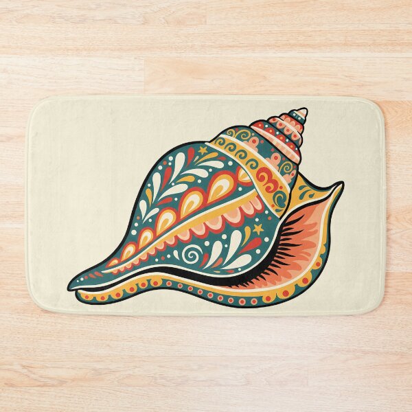 Item preview, Decorative Queen Conch Shell in Scandinavian Folk Art Style – Hope for Wildlife by heidiannemorris © designed and sold by FOLK ART FUSION by heidiannemorris.