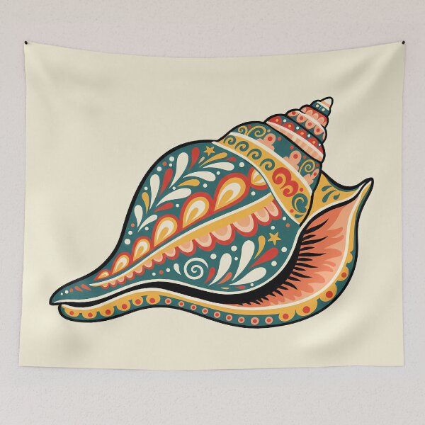 Item preview, Decorative Queen Conch Shell in Scandinavian Folk Art Style – Hope for Wildlife by heidiannemorris © designed and sold by FOLK ART FUSION by heidiannemorris.