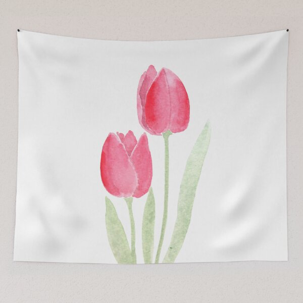 Aperçu de l'œuvre Deux tulipes rouges peintes à la main à l'aquarelle créée et vendue par SelenePaintings .