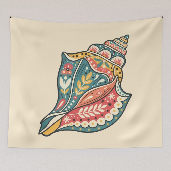 Item preview, Decorative Queen Conch Shell in Scandinavian Folk Art Style – Hope for Wildlife by heidiannemorris © designed and sold by FOLK ART FUSION by heidiannemorris.