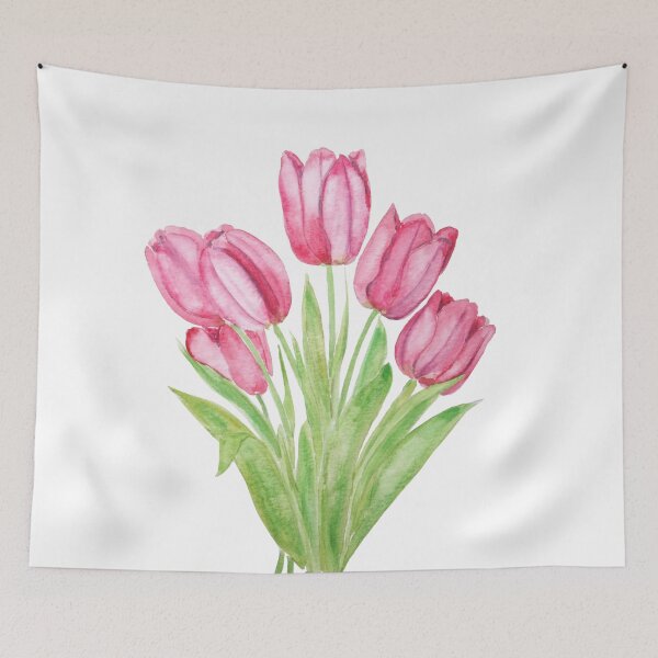 Item preview, Pintura de acuarela de flores de tulipanes rosados pintadas a mano designed and sold by ColorandColor.