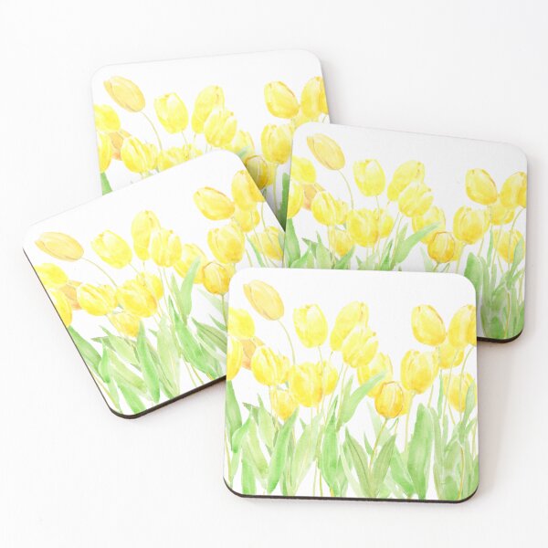 Item preview, yellow tulips field watercolor designed and sold by SelenePaintings .
