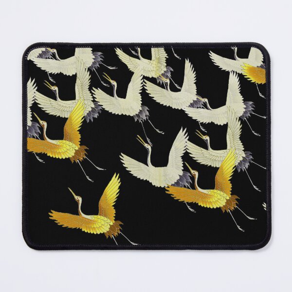 Item preview, GOLD YELLOW WHITE FLYING CRANES IN BLACK Japanese Pattern designed and sold by BulganLumini.