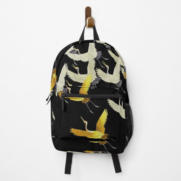 Item preview, GOLD YELLOW WHITE FLYING CRANES IN BLACK Japanese Pattern designed and sold by BulganLumini.
