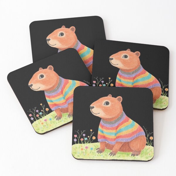 Item preview, orange capybara wearing rainbow sweater designed and sold by cloudzer0000.