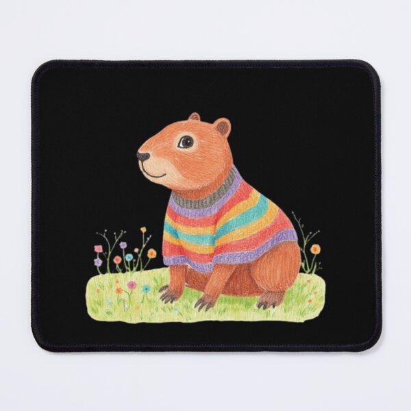 Item preview, orange capybara wearing rainbow sweater designed and sold by cloudzer0000.