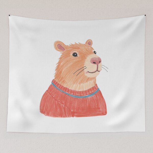 Item preview, orange capybara wearing red sweater designed and sold by cloudzer0000.