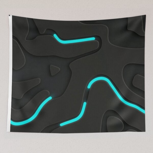Item preview, Cyber Topography: 3D Matte Black & Electric Cyan Neon Waves designed and sold by T-I-D-E.