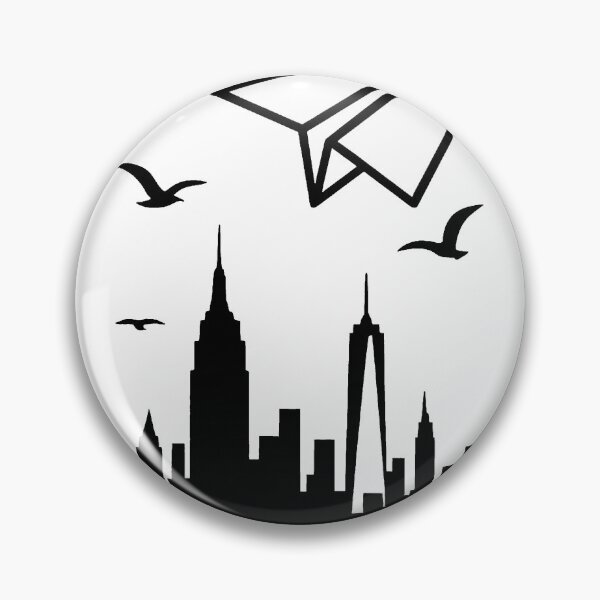 Item preview, New York City Skyline with paper airplane and seagulls (black and white ver) designed and sold by Moonshroomarts.