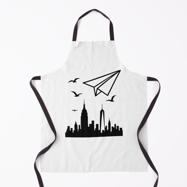 Item preview, New York City Skyline with paper airplane and seagulls (black and white ver) designed and sold by Moonshroomarts.