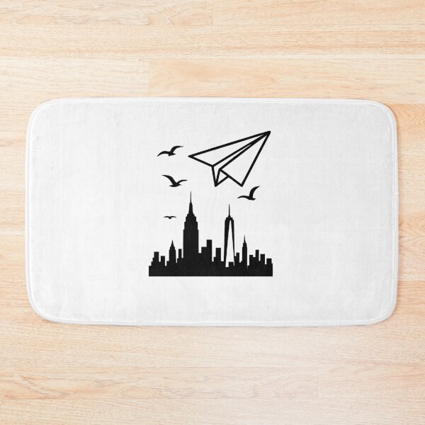 Item preview, New York City Skyline with paper airplane and seagulls (black and white ver) designed and sold by Moonshroomarts.