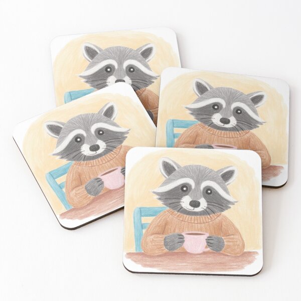 Item preview, racoon wearing orange sweater watercolor designed and sold by cloudzer0000.