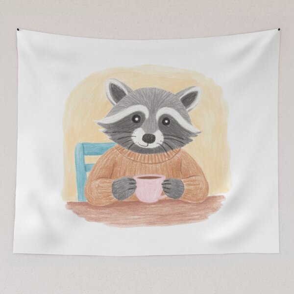 Item preview, racoon wearing orange sweater watercolor designed and sold by cloudzer0000.