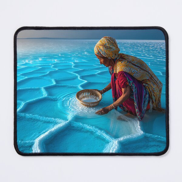 Item preview, Woman Harvesting Salt in a Serene Landscape designed and sold by Artessie.