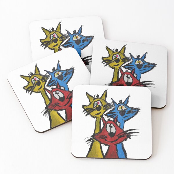 Item preview, Three Quirky Cats - Vibrant Primary Color Trio designed and sold by WimziRides.