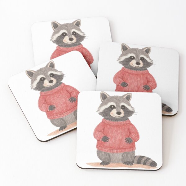 Item preview, chubby racoon wearing a red sweater watercolor designed and sold by cloudzer0000.
