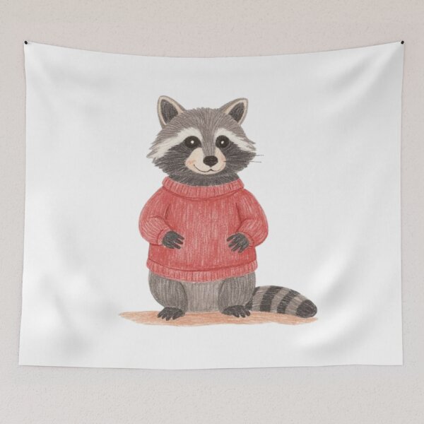 Item preview, chubby racoon wearing a red sweater watercolor designed and sold by cloudzer0000.