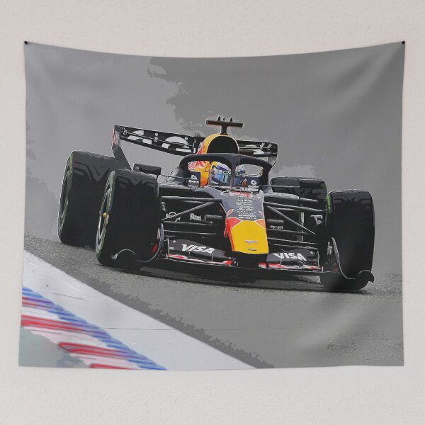 Item preview, Max Verstappen racing his 2026 F1 car on Intermediates watercolor designed and sold by Rodissimus1984.