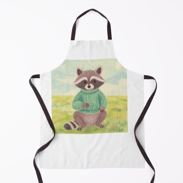 Item preview, racoon wearing a green sweater watercolor designed and sold by cloudzer0000.