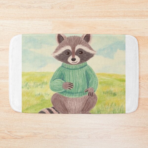 Item preview, racoon wearing a green sweater watercolor designed and sold by cloudzer0000.