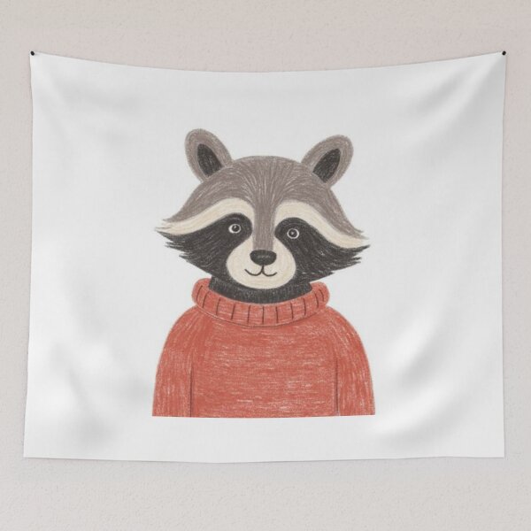 Item preview, cute racoon wearing a red sweater watercolor designed and sold by cloudzer0000.
