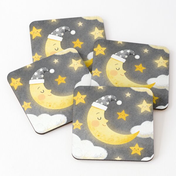 Item preview, Sweet Dreams Moon - Sleeping Crescent Moon and Glowing Stars Nursery Art designed and sold by HappySproutArt.