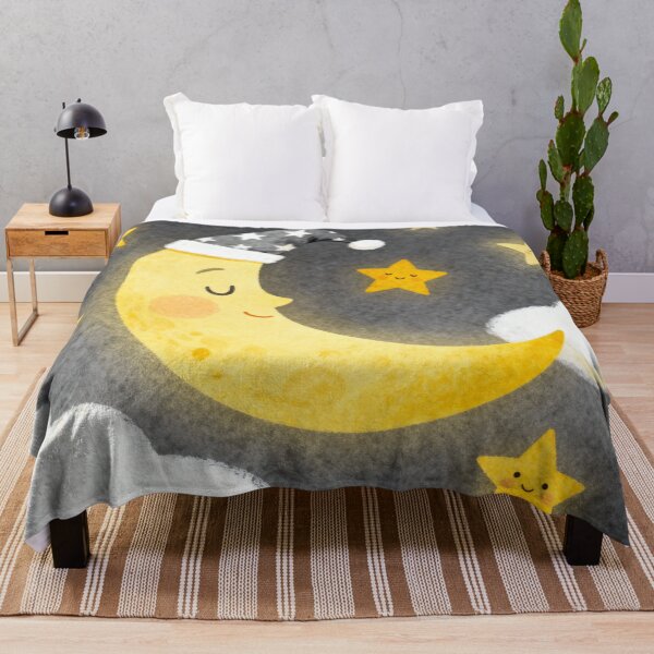 Item preview, Sweet Dreams Moon - Sleeping Crescent Moon and Glowing Stars Nursery Art designed and sold by HappySproutArt.