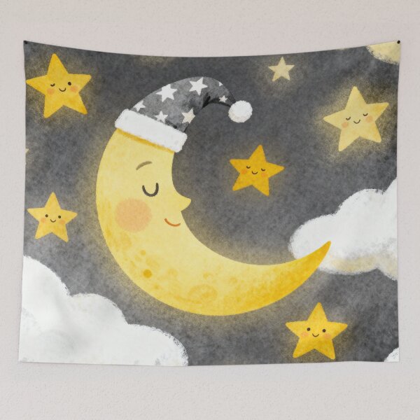Item preview, Sweet Dreams Moon - Sleeping Crescent Moon and Glowing Stars Nursery Art designed and sold by HappySproutArt.
