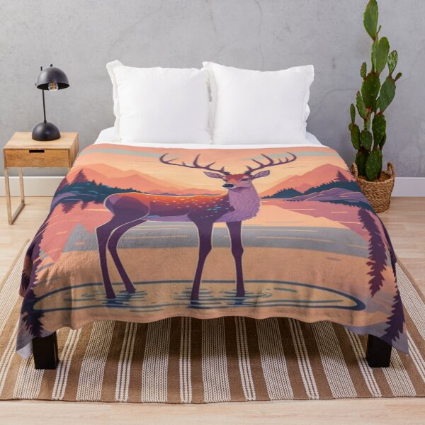 Item preview, Rustic wilderness mountains forest and lake with deer designed and sold by hollycooper.