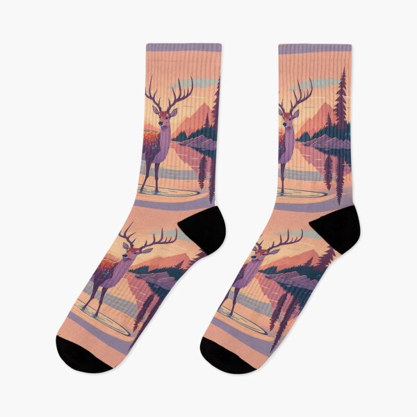 Item preview, Rustic wilderness mountains forest and lake with deer designed and sold by hollycooper.