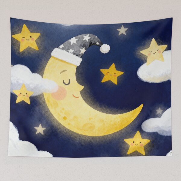 Item preview, Midnight Lullaby Moon - Deep Blue Watercolor Nursery Wall Art designed and sold by HappySproutArt.