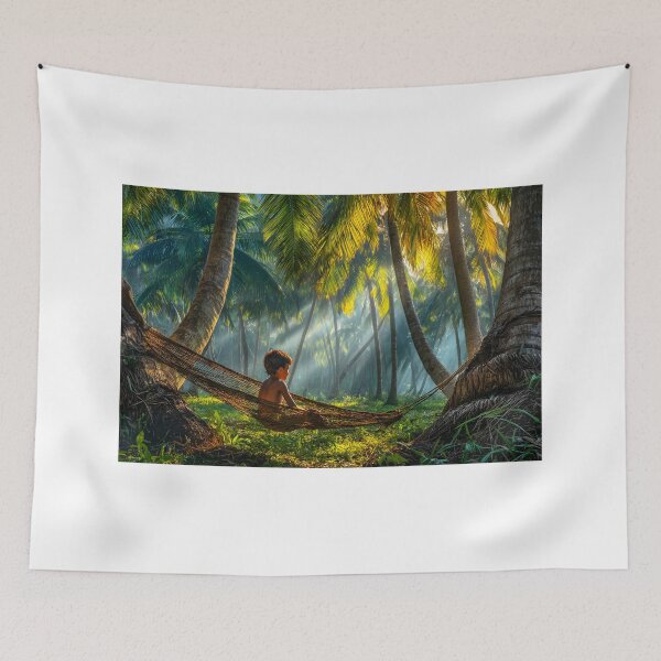 Item preview, Child Relaxing in Hammock Amidst Lush Palms designed and sold by Artessie.