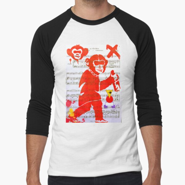 Red Ape Painting by Sarnia de la Mare for Blink Friction Arts Baseball ¾ Sleeve T-Shirt