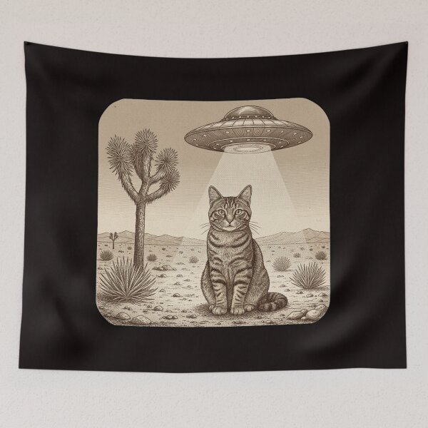 Item preview, Vintage UFO Cowboy Cat, Retro, Retro 90s Western, Rodeo, Wild West Kitten, Funny Gag Gift, Meme designed and sold by DesignDenDo ⭐⭐⭐⭐⭐.