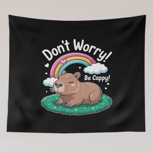 Item preview, Cute Capybara And Rainbow Don't Worry Be Cappy Amine Kawaii designed and sold by FadeOfThrone.