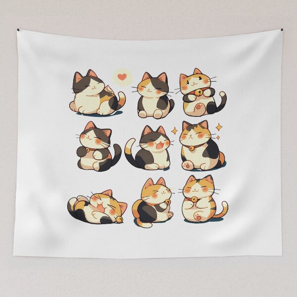 Item preview, Kawaii Calico Cats Valentines Day - Cute Blushy Heart-Eyed Chubby Kitties Art Print designed and sold by DesignArtist.ia.