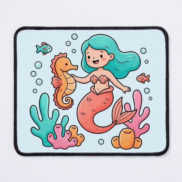 Item preview, Under the Sea Mermaid Friends - Cute Kawaii Mermaid and Seahorse Nursery Art designed and sold by HappySproutArt.