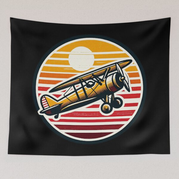 Item preview, Vintage Biplane Sunset - Retro Aviation Badge designed and sold by GREENZ0NE.