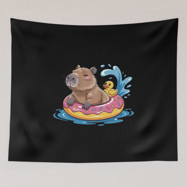 Item preview, Don't Worry Be Cappy Cute Capybara Duck Bath Swim Ring Donut designed and sold by MarryIsMonth.