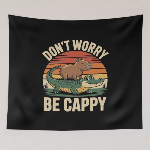 Item preview, Don't Worry Be Cappy Capybara Riding On A Crocodile designed and sold by FadeOfThrone.