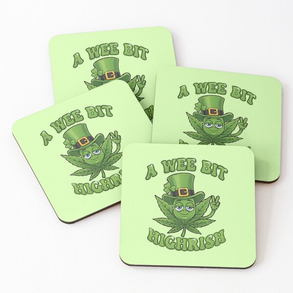 Item preview, A Wee Bit Highrish - Funny Cannabis Leaf Character & Pun designed and sold by Italian Ink Studio.