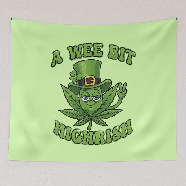 Item preview, A Wee Bit Highrish - Funny Cannabis Leaf Character & Pun designed and sold by Italian Ink Studio.