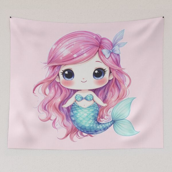 Item preview, Sparkling Star Mermaid - Cute Chibi Anime Girl Nursery Wall Art designed and sold by HappySproutArt.