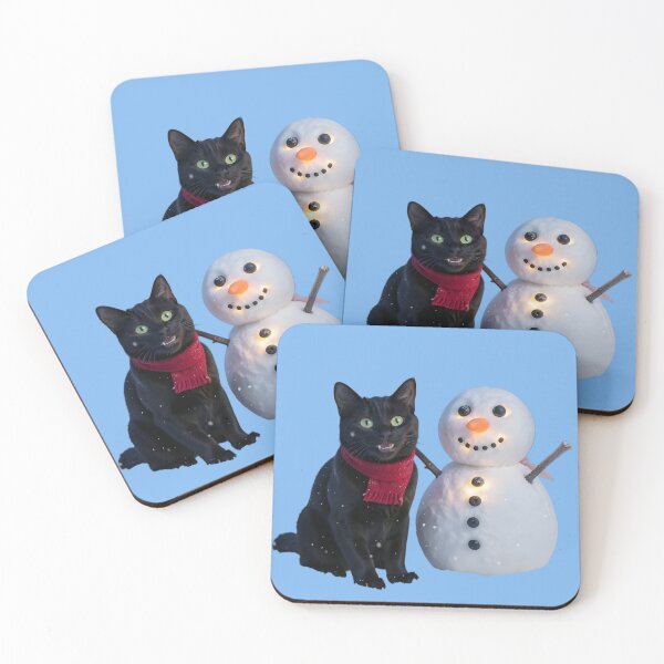 Item preview, A black Cat with a Snowman designed and sold by MiaRose85.