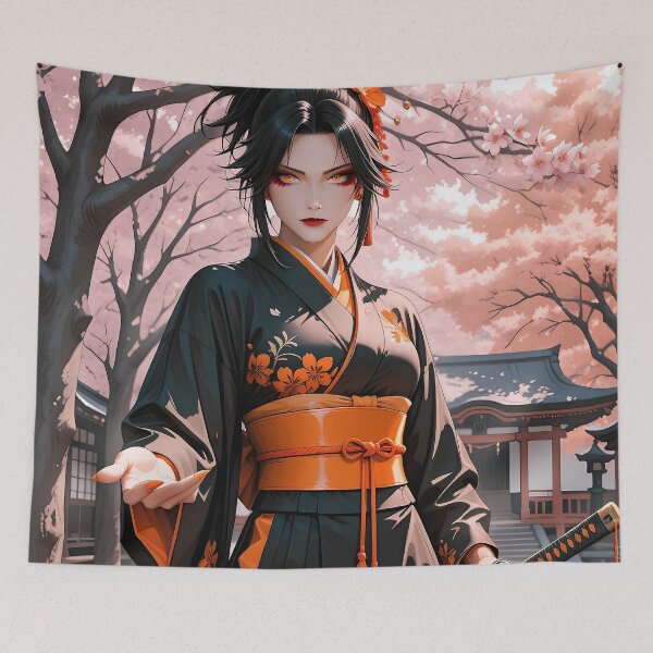 Item preview, Fierce Samurai Girl Under Cherry Blossom Storm designed and sold by BorgSpareParts.