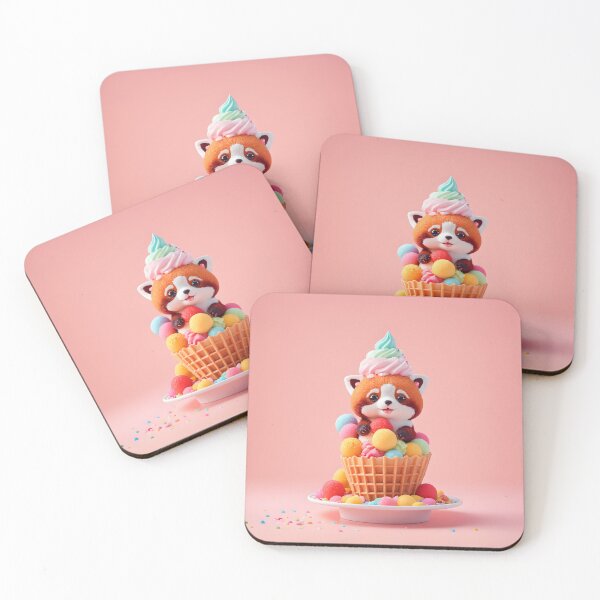 Item preview, Red Panda Celebrating Birthday with Ice Cream Cake designed and sold by SundaySavepoint.